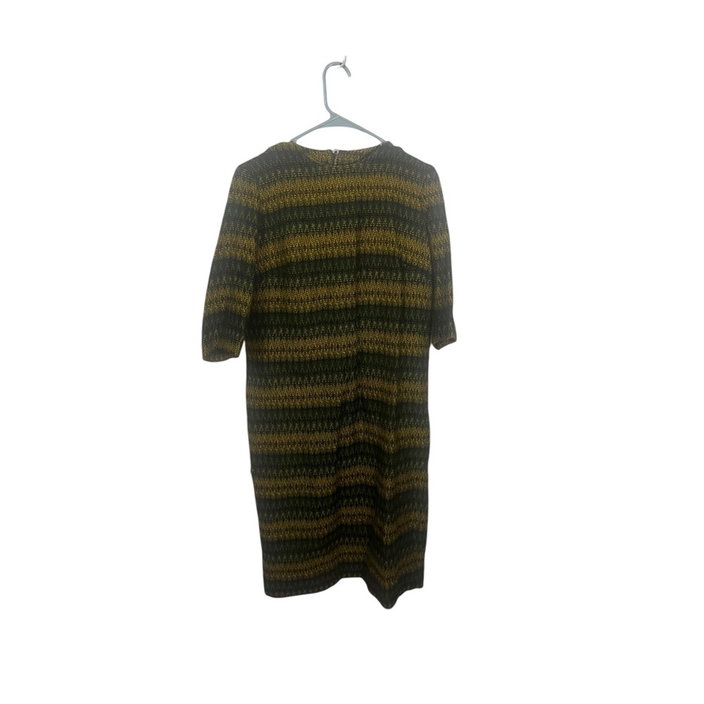Vintage 60s Green Gold Tweed Wool Union Made In Needham MA Midi Dress